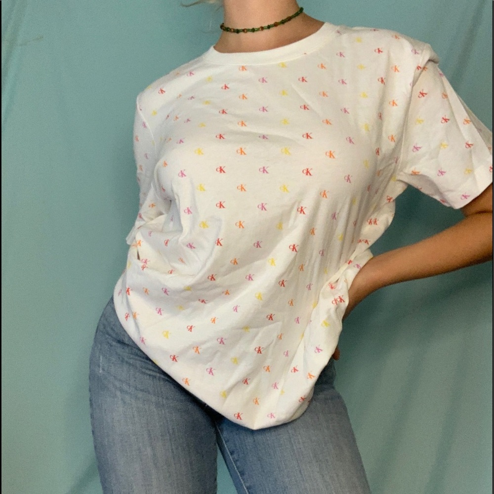 Calvin Klein white tshirt multicolor monogram logo